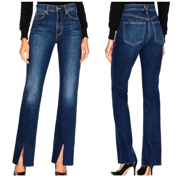 Veronica Beard Blue Denim Keane Raw Long Straight Leg Split Hem High Rise Size30 - Picture 4 of 12